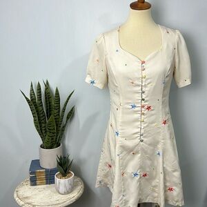 Nishe Rainbow Stars Cream Button Up A Line Skater Dress Size US 8